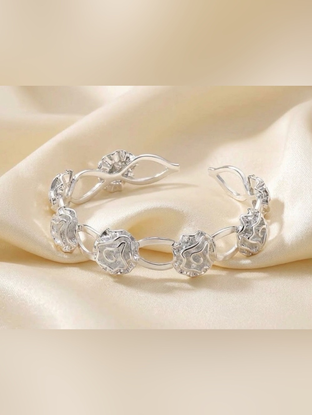 Sterling Silver Floral Link Bracelet - Silver